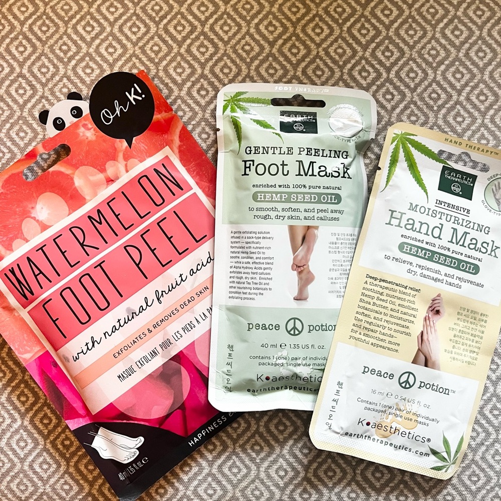 Hand & Foot Mask Bundle – Watermelon Foot Peel + Hemp Seed Oil Masks